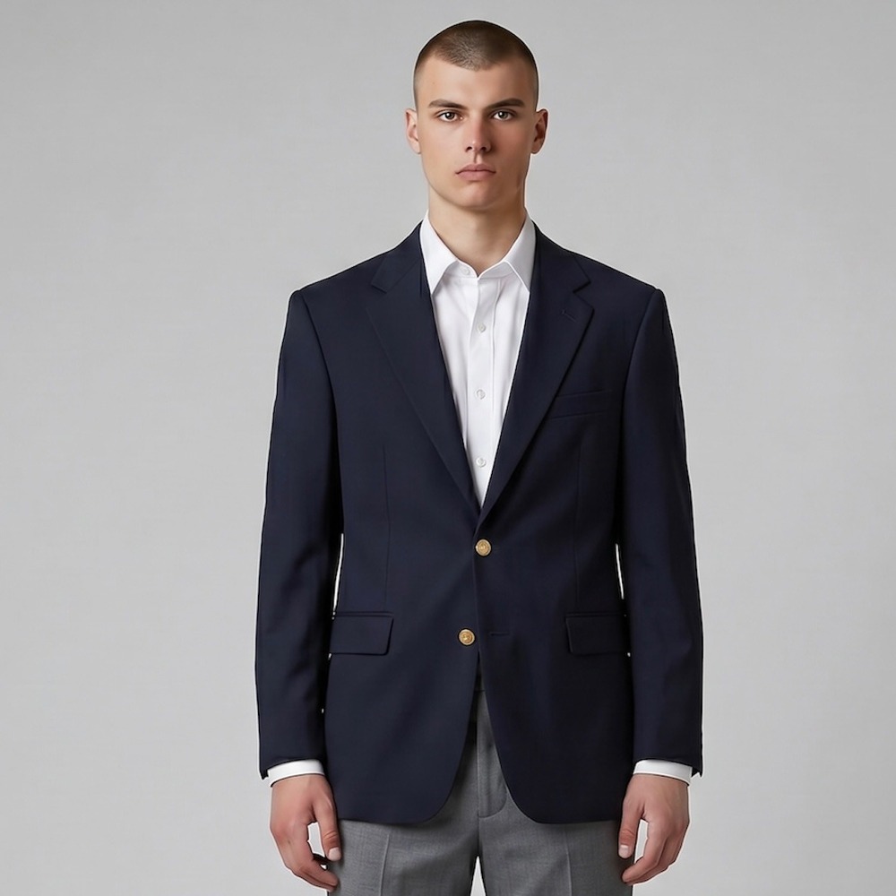 Brooks Brothers 346 Navy Blue Hopsack Wool Blazer Men 42L Gold Button Sport Coat